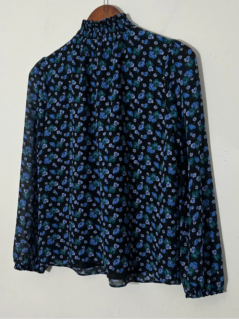 J. Crew Smocked Neck Blue Floral Long-Sleeve Women's Top